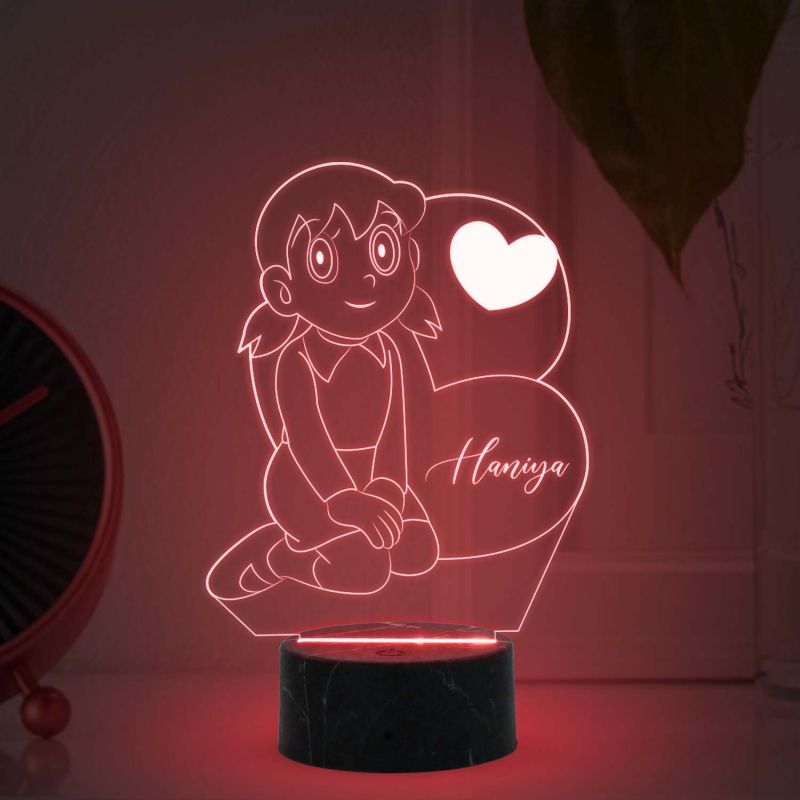 3D Illusion Suzuka Cartoon Night Lamp with Multicolored Light  Customized with Name Best Gift for Children Girls Boys Gift for Cartoon Lover Wooden Base